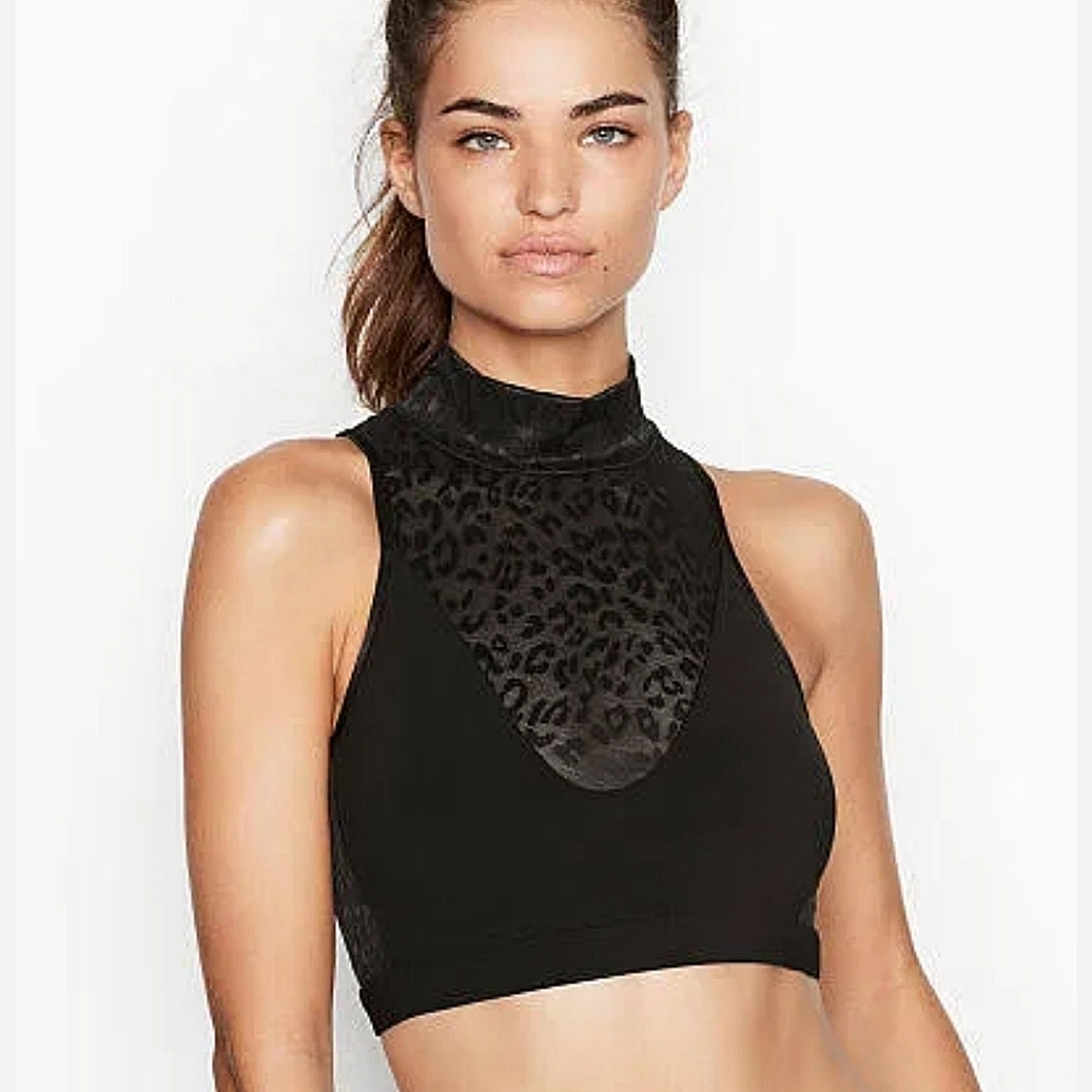 Victoria's Secret Black Leopard Embossed Mesh Sports Bra